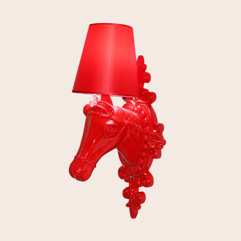 Fabric Red/Yellow/Orange Sconce Lamp Horse Head 1-Light Traditional Wall Mounted Lighting for Indoor Clearhalo 'Wall Lamps & Sconces' 'Wall Lights' Lighting' 340223