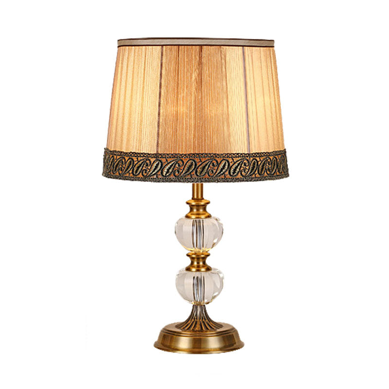 Rustic Drum Night Light Single Bulb Fabric Table Lamp in Beige for Bedroom with Crystal Ball Clearhalo 'Lamps' 'Table Lamps' Lighting' 340255