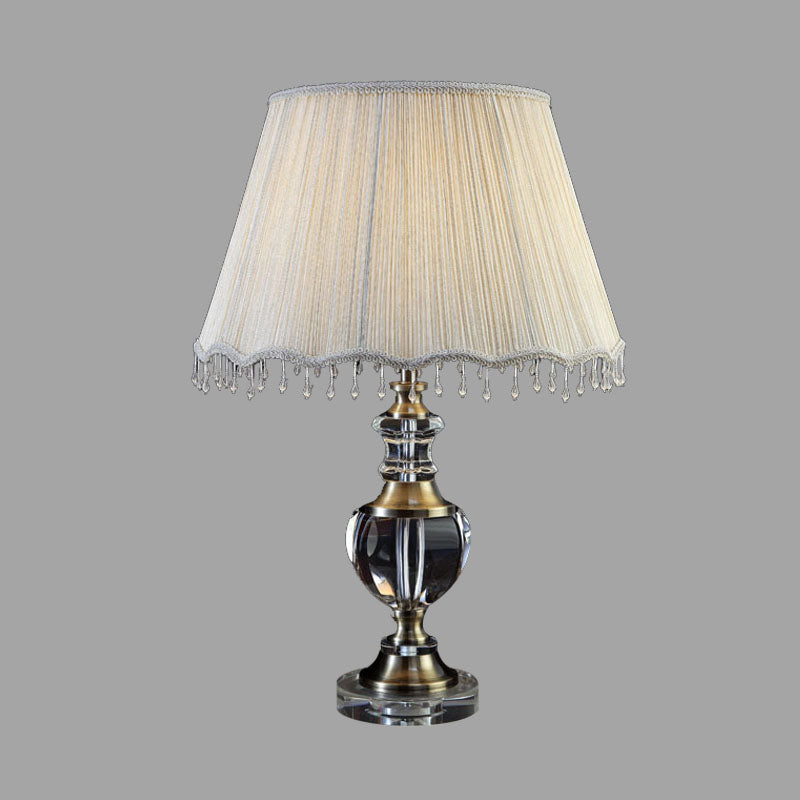 14"/16" W 1 Light Bedroom Night Table Light Traditional Cream Gray Crystal Nightstand Lamp with Cone Fabric Shade Clearhalo 'Lamps' 'Table Lamps' Lighting' 340280