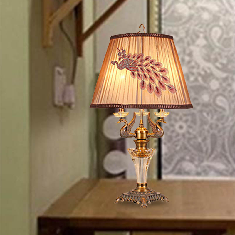 Empire Shade Crystal Nightstand Lamp Countryside 1 Light Bedroom Table Light in Brown Brown A Clearhalo 'Lamps' 'Table Lamps' Lighting' 340288