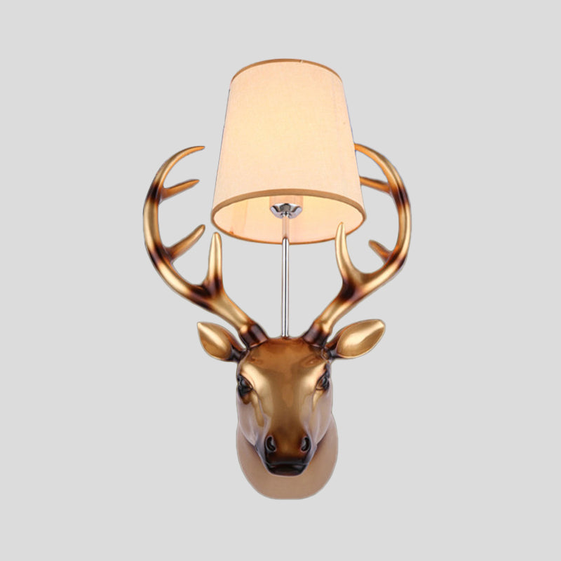 1 Light Elk Wall Lamp Country Bronze Resin Sconce Light Fixture for Dining Room with Cone Fabric Shade Clearhalo 'Wall Lamps & Sconces' 'Wall Lights' Lighting' 340301