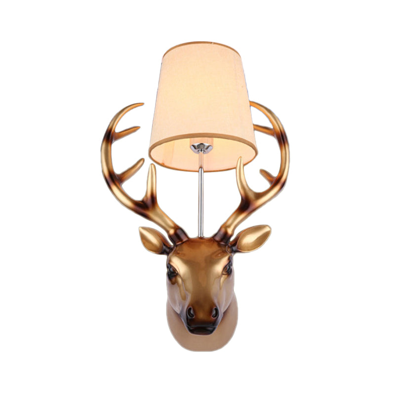 1 Light Elk Wall Lamp Country Bronze Resin Sconce Light Fixture for Dining Room with Cone Fabric Shade Clearhalo 'Wall Lamps & Sconces' 'Wall Lights' Lighting' 340302