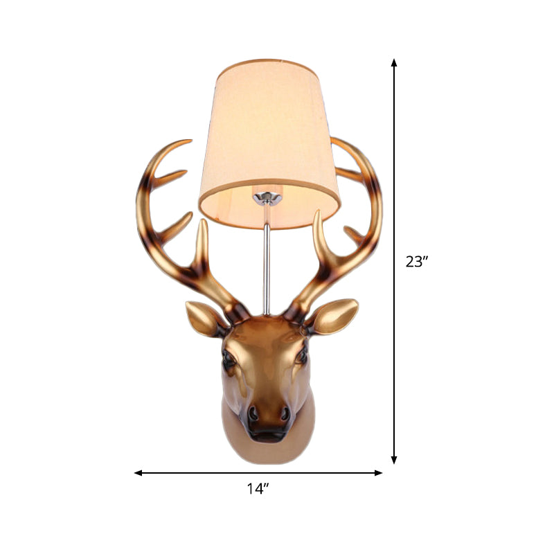 1 Light Elk Wall Lamp Country Bronze Resin Sconce Light Fixture for Dining Room with Cone Fabric Shade Clearhalo 'Wall Lamps & Sconces' 'Wall Lights' Lighting' 340303