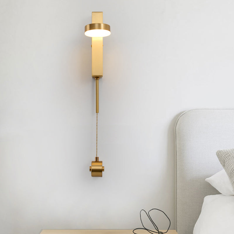 Round Metal Wall Sconce Light Modernism 1 Bulb Brass LED Wall Lighting in Warm/White Light Clearhalo 'Cast Iron' 'Glass' 'Industrial' 'Modern wall lights' 'Modern' 'Tiffany' 'Traditional wall lights' 'Wall Lamps & Sconces' 'Wall Lights' Lighting' 340321