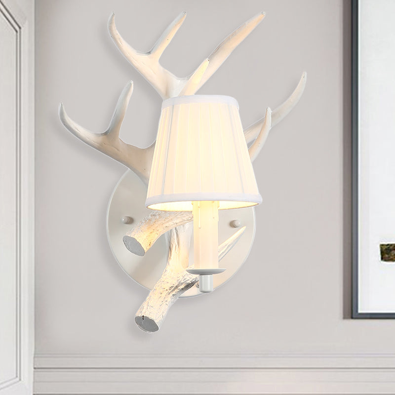 1 Light Resin Wall Lamp Rustic White Cone Dining Room Sconce Light Fixture with Elk Backplate White Clearhalo 'Wall Lamps & Sconces' 'Wall Lights' Lighting' 340325