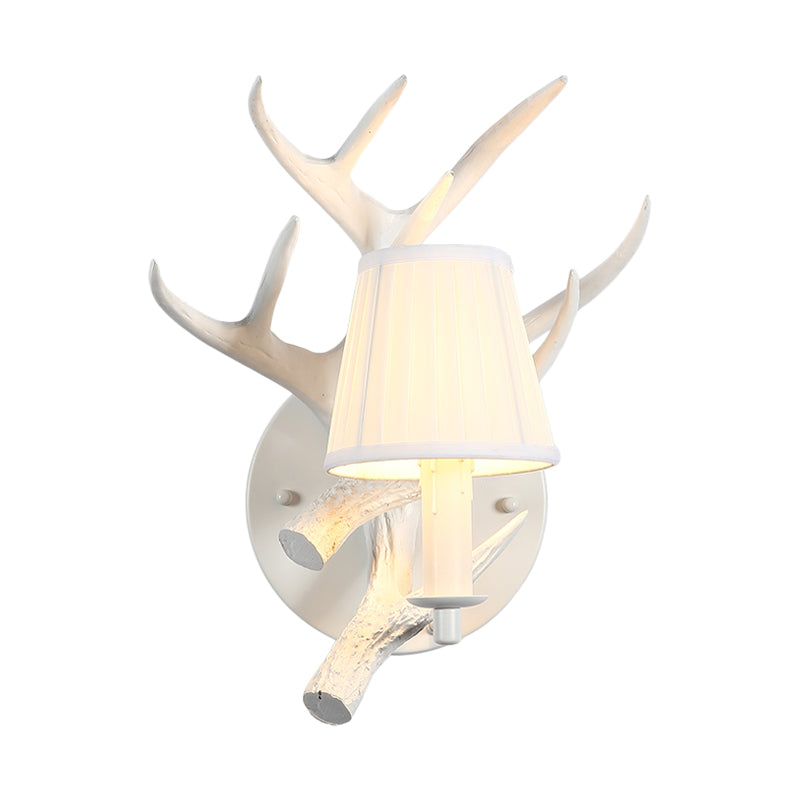 1 Light Resin Wall Lamp Rustic White Cone Dining Room Sconce Light Fixture with Elk Backplate Clearhalo 'Wall Lamps & Sconces' 'Wall Lights' Lighting' 340328