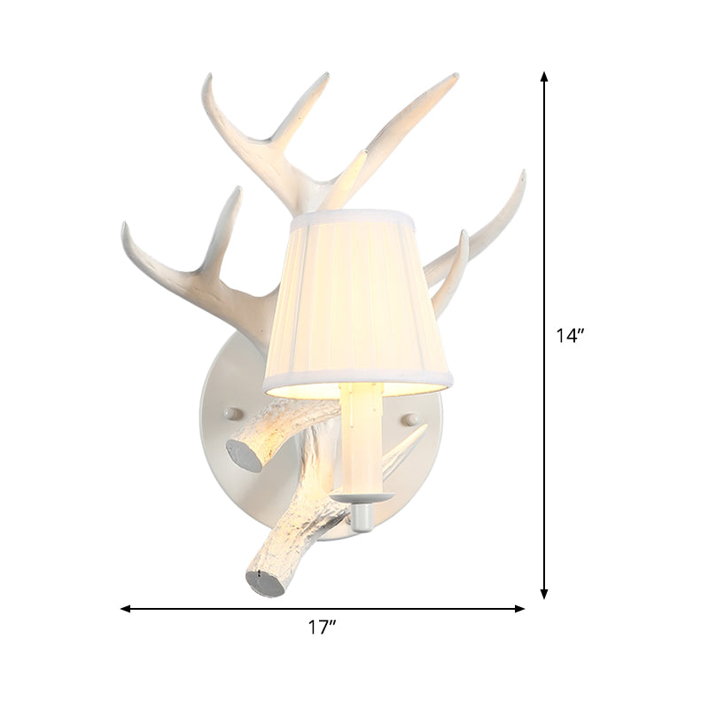 1 Light Resin Wall Lamp Rustic White Cone Dining Room Sconce Light Fixture with Elk Backplate Clearhalo 'Wall Lamps & Sconces' 'Wall Lights' Lighting' 340329