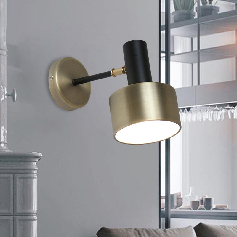 Black and Gold Cylinder Sconce Modernism 1 Head Metal Wall Lighting Fixture for Living Room Clearhalo 'Cast Iron' 'Glass' 'Industrial' 'Modern wall lights' 'Modern' 'Tiffany' 'Traditional wall lights' 'Wall Lamps & Sconces' 'Wall Lights' Lighting' 340366