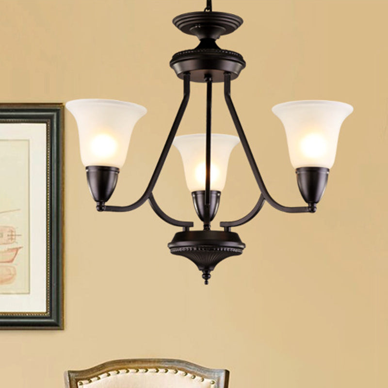 3/5/6 Lights Pendant Light Classic Bell Frosted Glass Hanging Chandelier in Deep Tan for Dining Room 3 Deep Tan Clearhalo 'Ceiling Lights' 'Chandeliers' Lighting' options 340370_5c8c09e3-4204-4b63-b38a-a7d71610cadf