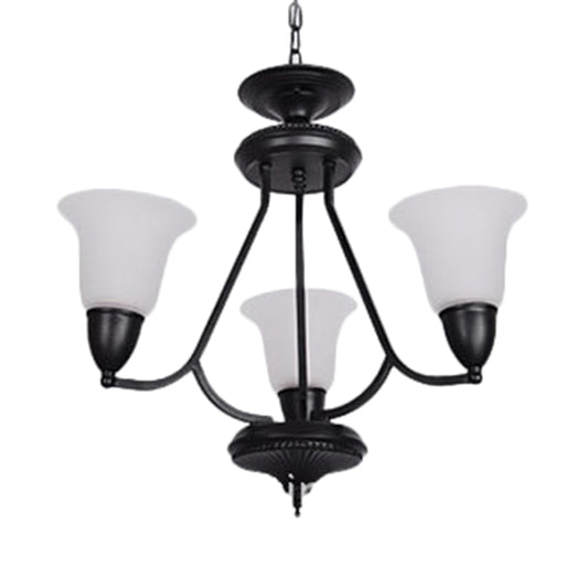 3/5/6 Lights Pendant Light Classic Bell Frosted Glass Hanging Chandelier in Deep Tan for Dining Room Clearhalo 'Ceiling Lights' 'Chandeliers' Lighting' options 340373