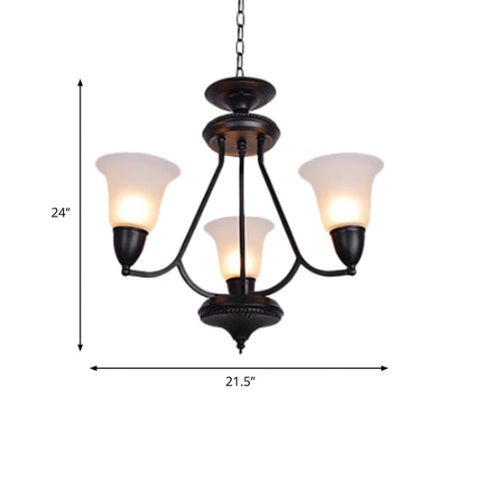 3/5/6 Lights Pendant Light Classic Bell Frosted Glass Hanging Chandelier in Deep Tan for Dining Room Clearhalo 'Ceiling Lights' 'Chandeliers' Lighting' options 340374