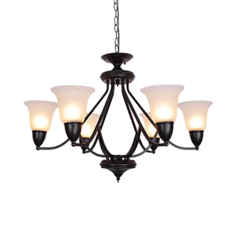 3/5/6 Lights Pendant Light Classic Bell Frosted Glass Hanging Chandelier in Deep Tan for Dining Room 6 Deep Tan Clearhalo 'Ceiling Lights' 'Chandeliers' Lighting' options 340378_8238048b-c358-41e5-8d5e-7a192e045a98