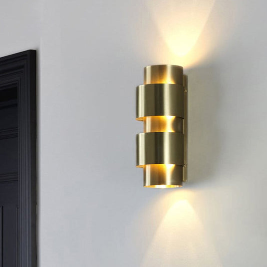 2 Heads Foyer Wall Sconce Modern Gold Wall Mount Lamp with Cylinder Metal Shade Gold Clearhalo 'Cast Iron' 'Glass' 'Industrial' 'Modern wall lights' 'Modern' 'Tiffany' 'Traditional wall lights' 'Wall Lamps & Sconces' 'Wall Lights' Lighting' 340389