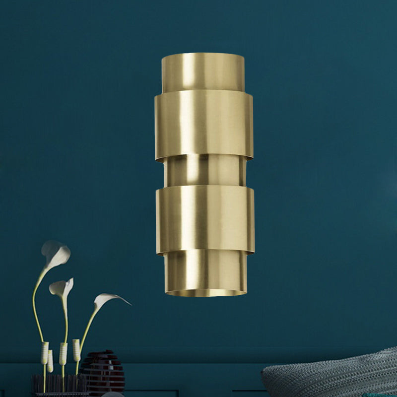 2 Heads Foyer Wall Sconce Modern Gold Wall Mount Lamp with Cylinder Metal Shade Clearhalo 'Cast Iron' 'Glass' 'Industrial' 'Modern wall lights' 'Modern' 'Tiffany' 'Traditional wall lights' 'Wall Lamps & Sconces' 'Wall Lights' Lighting' 340390