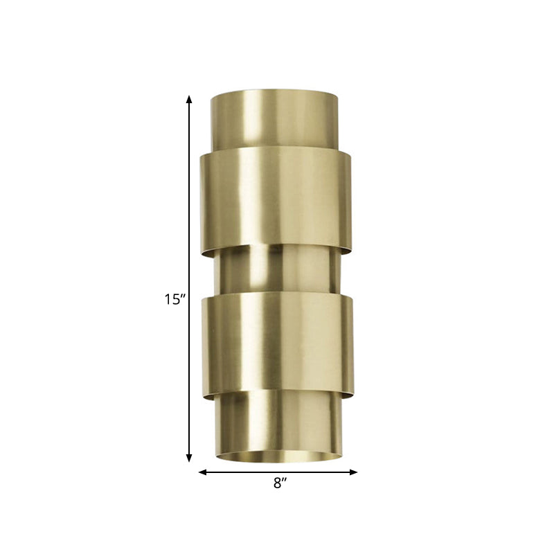 2 Heads Foyer Wall Sconce Modern Gold Wall Mount Lamp with Cylinder Metal Shade Clearhalo 'Cast Iron' 'Glass' 'Industrial' 'Modern wall lights' 'Modern' 'Tiffany' 'Traditional wall lights' 'Wall Lamps & Sconces' 'Wall Lights' Lighting' 340393