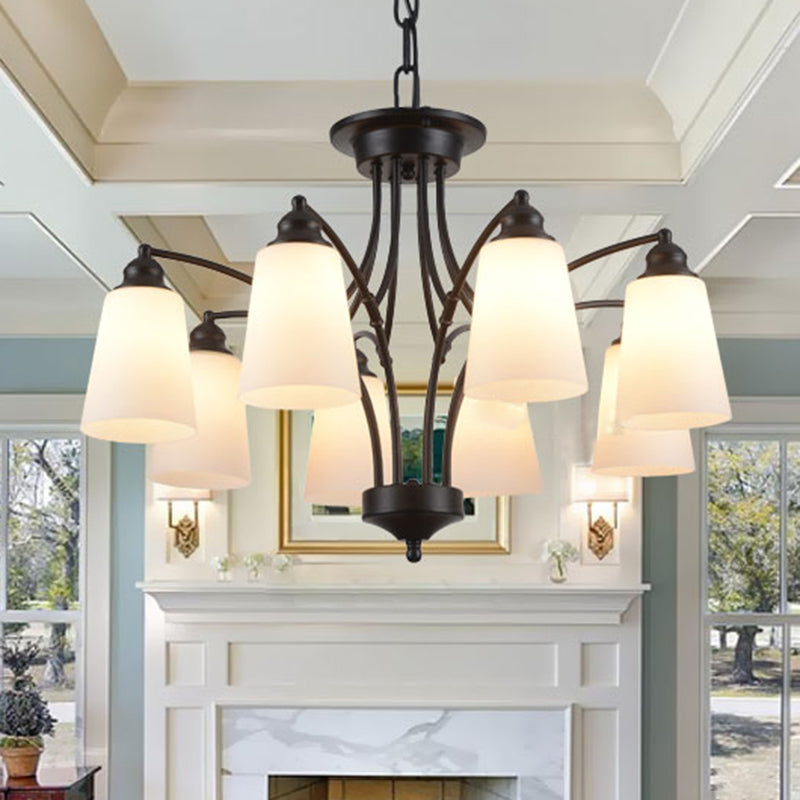 3/6/8 Lights Frosted Glass Hanging Chandelier Traditional Black Tapered Living Room Pendant Light Fixture Clearhalo 'Ceiling Lights' 'Chandeliers' Lighting' options 340405