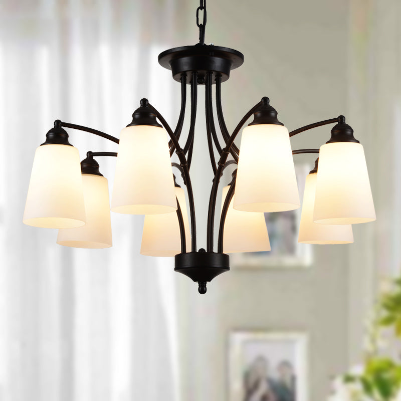 3/6/8 Lights Frosted Glass Hanging Chandelier Traditional Black Tapered Living Room Pendant Light Fixture Clearhalo 'Ceiling Lights' 'Chandeliers' Lighting' options 340406