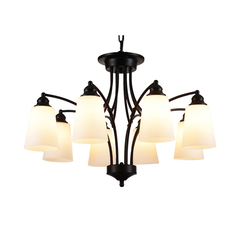 3/6/8 Lights Frosted Glass Hanging Chandelier Traditional Black Tapered Living Room Pendant Light Fixture Clearhalo 'Ceiling Lights' 'Chandeliers' Lighting' options 340407