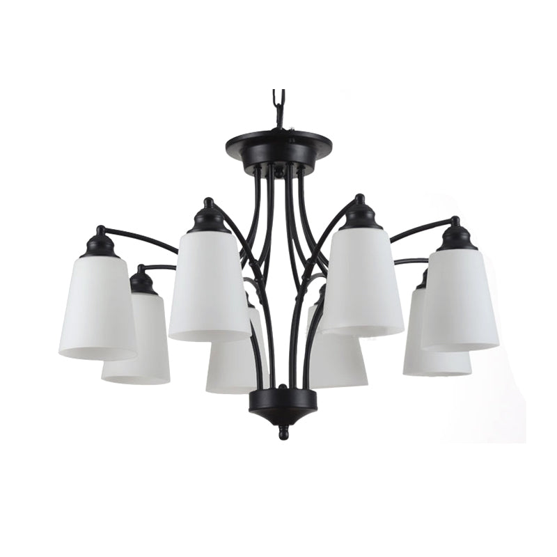 3/6/8 Lights Frosted Glass Hanging Chandelier Traditional Black Tapered Living Room Pendant Light Fixture Clearhalo 'Ceiling Lights' 'Chandeliers' Lighting' options 340408