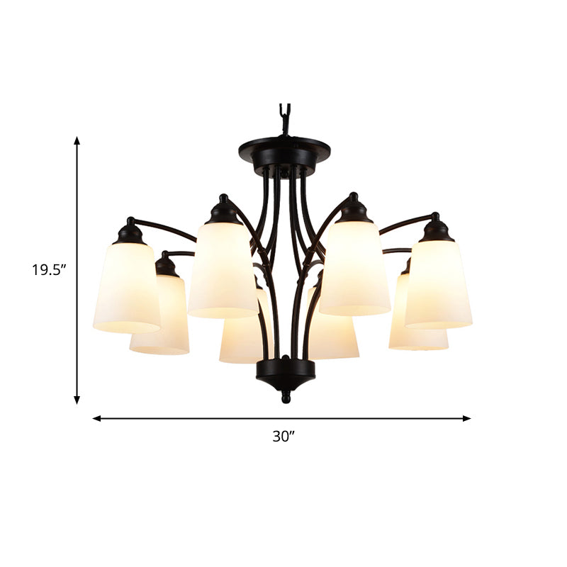 3/6/8 Lights Frosted Glass Hanging Chandelier Traditional Black Tapered Living Room Pendant Light Fixture Clearhalo 'Ceiling Lights' 'Chandeliers' Lighting' options 340409