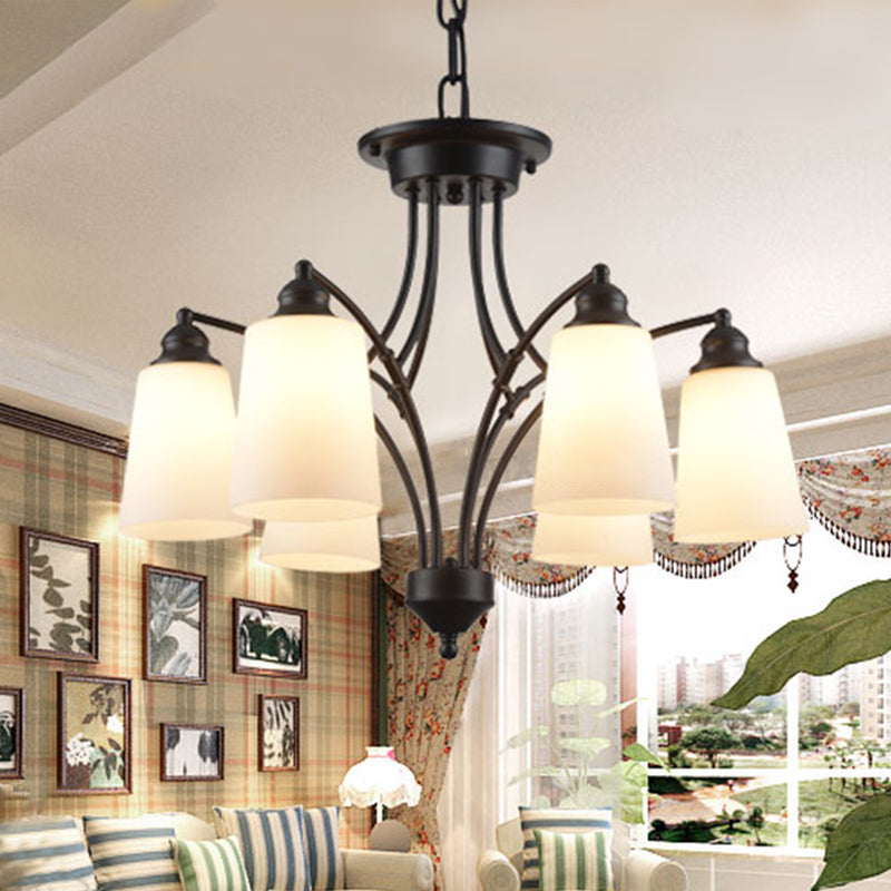 3/6/8 Lights Frosted Glass Hanging Chandelier Traditional Black Tapered Living Room Pendant Light Fixture Clearhalo 'Ceiling Lights' 'Chandeliers' Lighting' options 340410