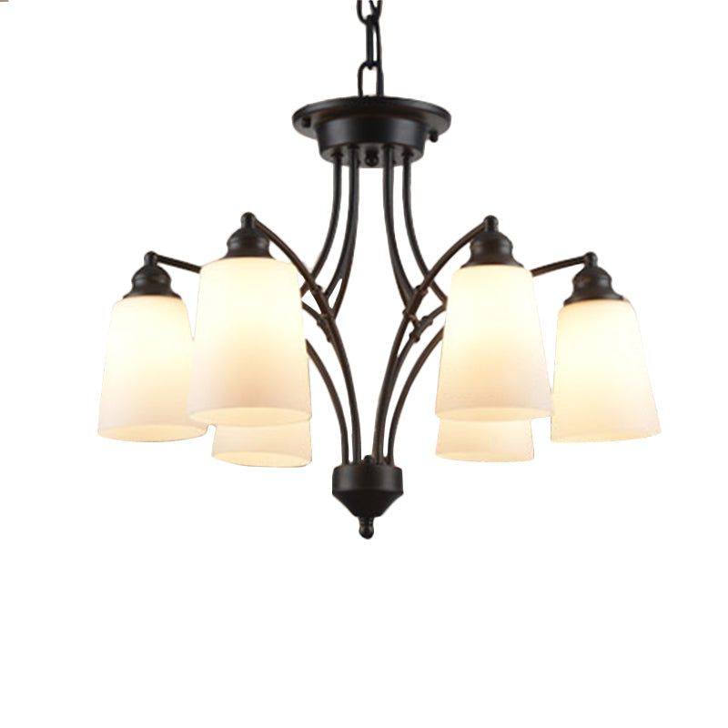 3/6/8 Lights Frosted Glass Hanging Chandelier Traditional Black Tapered Living Room Pendant Light Fixture Clearhalo 'Ceiling Lights' 'Chandeliers' Lighting' options 340411