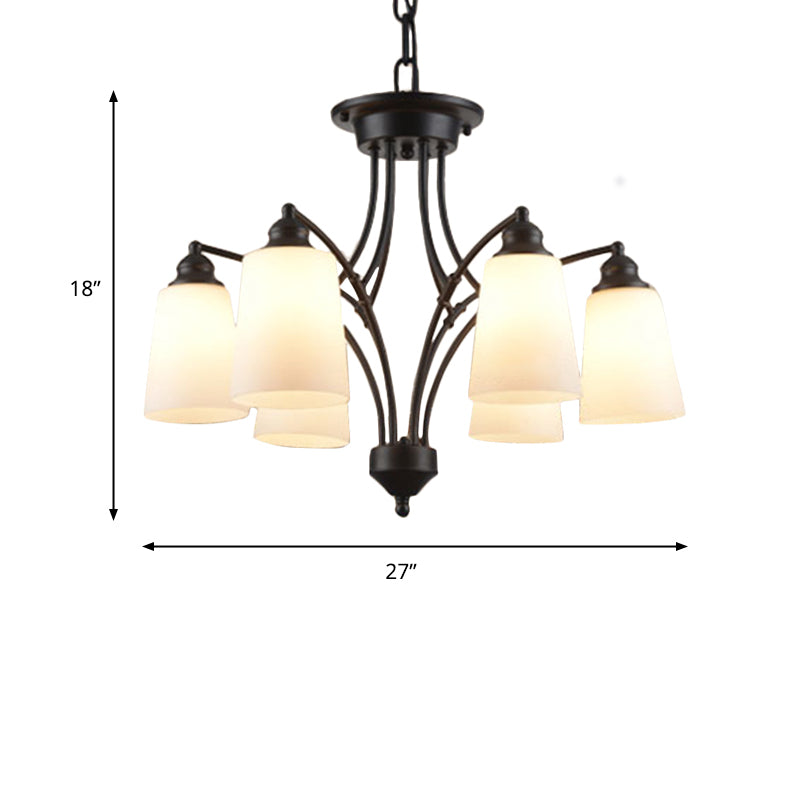 3/6/8 Lights Frosted Glass Hanging Chandelier Traditional Black Tapered Living Room Pendant Light Fixture Clearhalo 'Ceiling Lights' 'Chandeliers' Lighting' options 340412