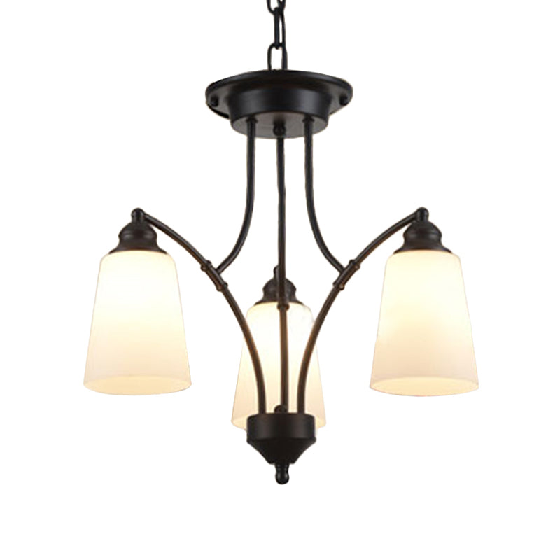 3/6/8 Lights Frosted Glass Hanging Chandelier Traditional Black Tapered Living Room Pendant Light Fixture Clearhalo 'Ceiling Lights' 'Chandeliers' Lighting' options 340414