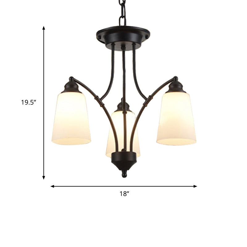 3/6/8 Lights Frosted Glass Hanging Chandelier Traditional Black Tapered Living Room Pendant Light Fixture Clearhalo 'Ceiling Lights' 'Chandeliers' Lighting' options 340415