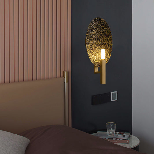 Contemporary Oval Metal Sconce Light 1 Bulb LED Wall Mounted Lamp in Brass for Bedroom Brass Clearhalo 'Cast Iron' 'Glass' 'Industrial' 'Modern wall lights' 'Modern' 'Tiffany' 'Traditional wall lights' 'Wall Lamps & Sconces' 'Wall Lights' Lighting' 340416