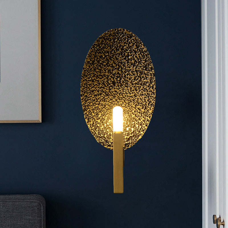 Contemporary Oval Metal Sconce Light 1 Bulb LED Wall Mounted Lamp in Brass for Bedroom Clearhalo 'Cast Iron' 'Glass' 'Industrial' 'Modern wall lights' 'Modern' 'Tiffany' 'Traditional wall lights' 'Wall Lamps & Sconces' 'Wall Lights' Lighting' 340417