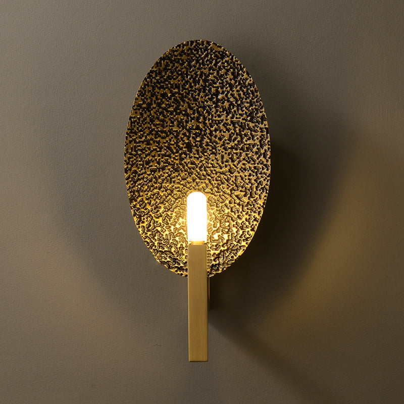 Contemporary Oval Metal Sconce Light 1 Bulb LED Wall Mounted Lamp in Brass for Bedroom Clearhalo 'Cast Iron' 'Glass' 'Industrial' 'Modern wall lights' 'Modern' 'Tiffany' 'Traditional wall lights' 'Wall Lamps & Sconces' 'Wall Lights' Lighting' 340418