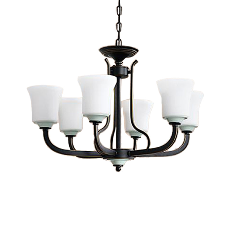 Bell Living Room Pendant Chandelier Traditional Opal Glass 3/6 Lights Black Hanging Fixture Clearhalo 'Ceiling Lights' 'Chandeliers' Lighting' options 340433