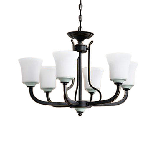 Bell Living Room Pendant Chandelier Traditional Opal Glass 3/6 Lights Black Hanging Fixture Clearhalo 'Ceiling Lights' 'Chandeliers' Lighting' options 340433