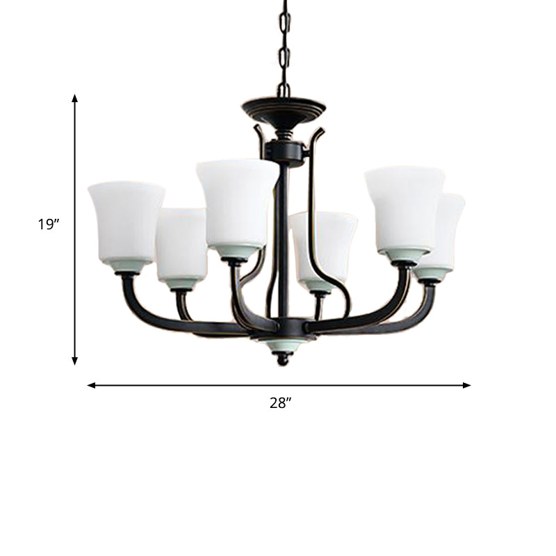 Bell Living Room Pendant Chandelier Traditional Opal Glass 3/6 Lights Black Hanging Fixture Clearhalo 'Ceiling Lights' 'Chandeliers' Lighting' options 340435