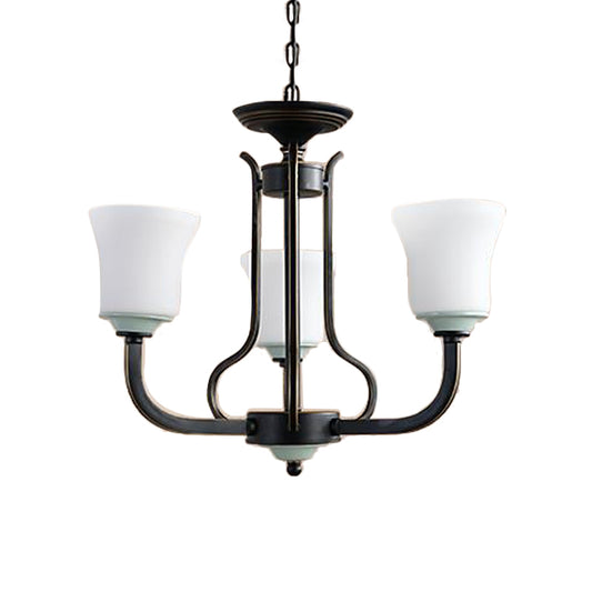 Bell Living Room Pendant Chandelier Traditional Opal Glass 3/6 Lights Black Hanging Fixture Clearhalo 'Ceiling Lights' 'Chandeliers' Lighting' options 340437