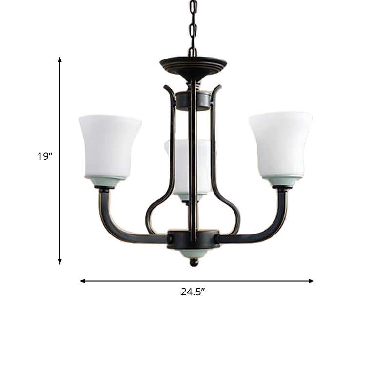 Bell Living Room Pendant Chandelier Traditional Opal Glass 3/6 Lights Black Hanging Fixture Clearhalo 'Ceiling Lights' 'Chandeliers' Lighting' options 340438