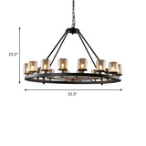 Clear Glass Wagon Wheel Hanging Chandelier Classic 12/16 Lights Living Room Pendant Light with Cylinder Shade Clearhalo 'Ceiling Lights' 'Chandeliers' Lighting' options 340460