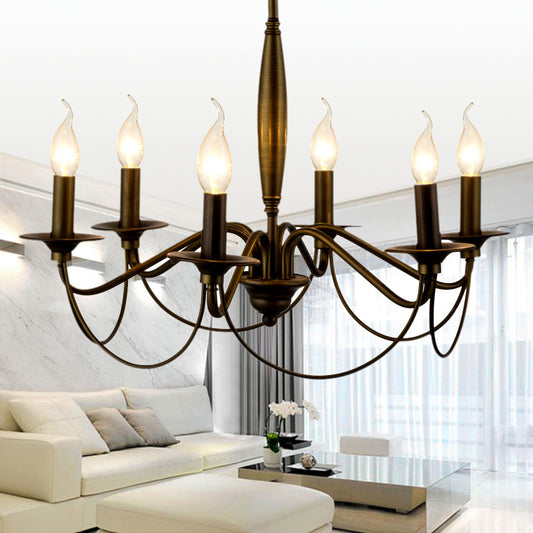 Bronze 6 Lights Pendant Chandelier Classic Metal Scrolled Arm Hanging Light for Living Room Clearhalo 'Ceiling Lights' 'Chandeliers' Lighting' options 340470