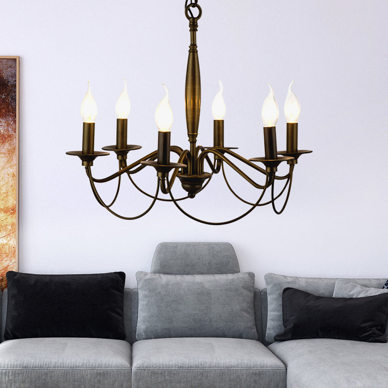 Bronze 6 Lights Pendant Chandelier Classic Metal Scrolled Arm Hanging Light for Living Room Clearhalo 'Ceiling Lights' 'Chandeliers' Lighting' options 340471