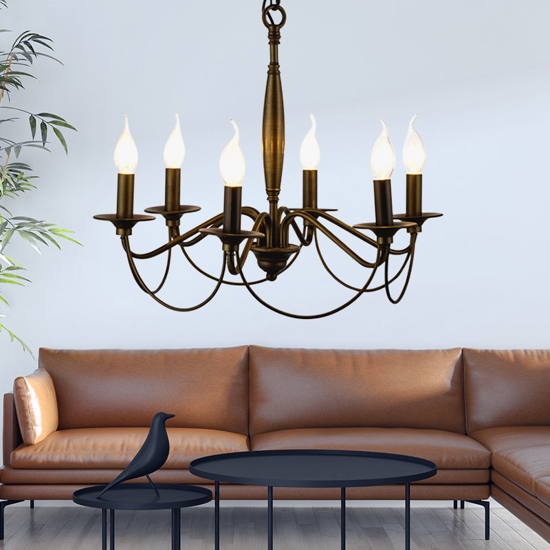 Bronze 6 Lights Pendant Chandelier Classic Metal Scrolled Arm Hanging Light for Living Room Clearhalo 'Ceiling Lights' 'Chandeliers' Lighting' options 340472