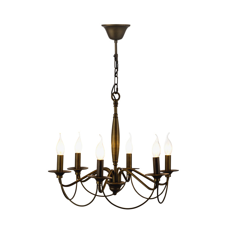 Bronze 6 Lights Pendant Chandelier Classic Metal Scrolled Arm Hanging Light for Living Room Clearhalo 'Ceiling Lights' 'Chandeliers' Lighting' options 340473