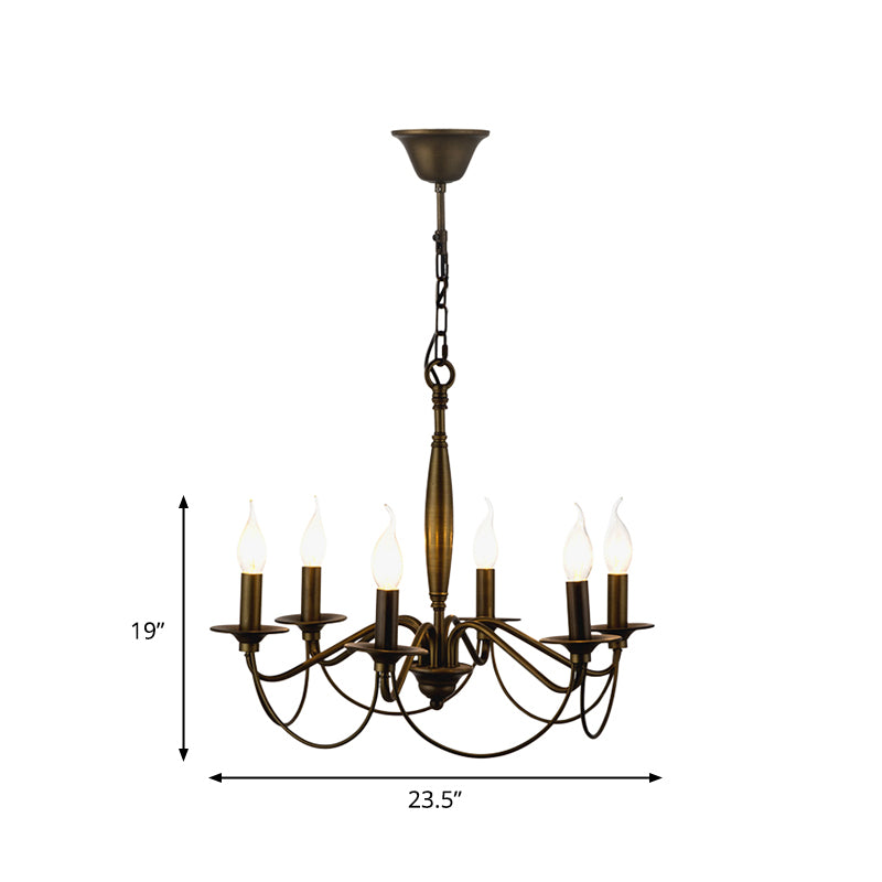 Bronze 6 Lights Pendant Chandelier Classic Metal Scrolled Arm Hanging Light for Living Room Clearhalo 'Ceiling Lights' 'Chandeliers' Lighting' options 340474