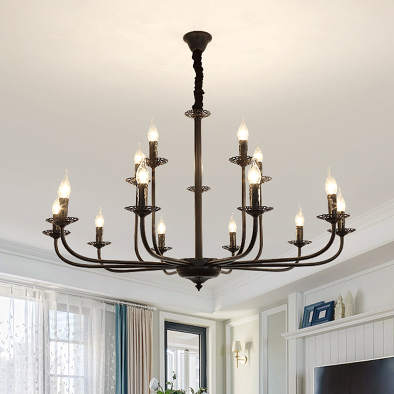 9 Lights Pendant Light Classic Candle Metal Hanging Chandelier in Black for Living Room Clearhalo 'Ceiling Lights' 'Chandeliers' Lighting' options 340480