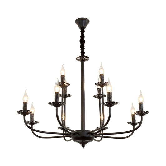 9 Lights Pendant Light Classic Candle Metal Hanging Chandelier in Black for Living Room Clearhalo 'Ceiling Lights' 'Chandeliers' Lighting' options 340483