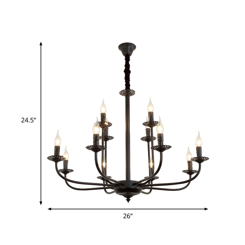 9 Lights Pendant Light Classic Candle Metal Hanging Chandelier in Black for Living Room Clearhalo 'Ceiling Lights' 'Chandeliers' Lighting' options 340484