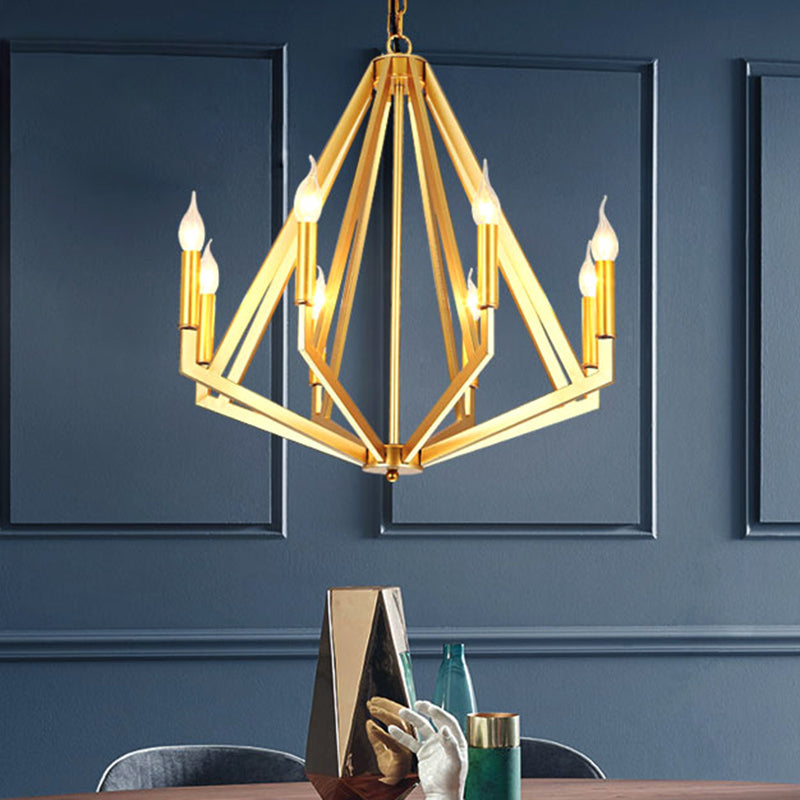 Gold 8 Lights Chandelier Light Fixture Traditional Metal Geometric Pendant Lamp for Living Room Clearhalo 'Ceiling Lights' 'Chandeliers' Lighting' options 340485