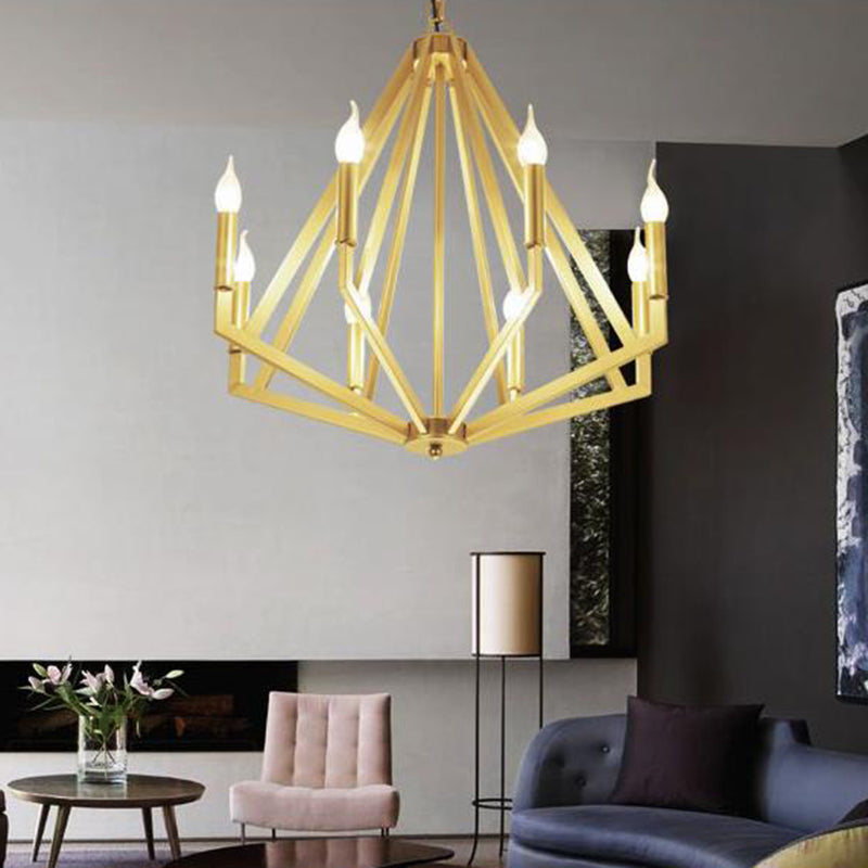 Gold 8 Lights Chandelier Light Fixture Traditional Metal Geometric Pendant Lamp for Living Room Clearhalo 'Ceiling Lights' 'Chandeliers' Lighting' options 340486