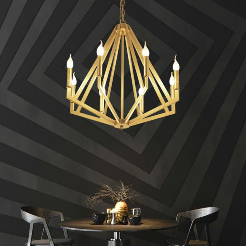 Gold 8 Lights Chandelier Light Fixture Traditional Metal Geometric Pendant Lamp for Living Room Clearhalo 'Ceiling Lights' 'Chandeliers' Lighting' options 340487