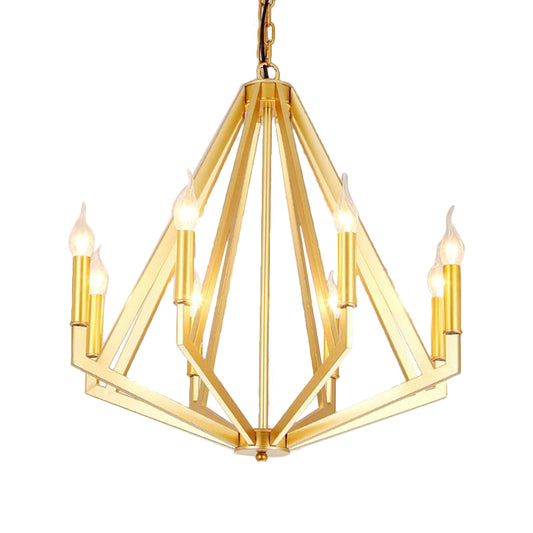 Gold 8 Lights Chandelier Light Fixture Traditional Metal Geometric Pendant Lamp for Living Room Clearhalo 'Ceiling Lights' 'Chandeliers' Lighting' options 340488